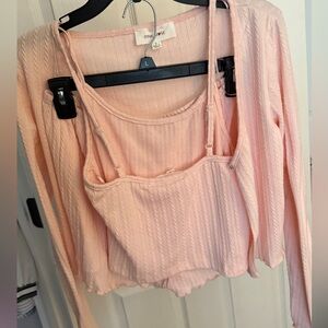 Pink Rose Ribbed Long Sleeve Crop Top Pink